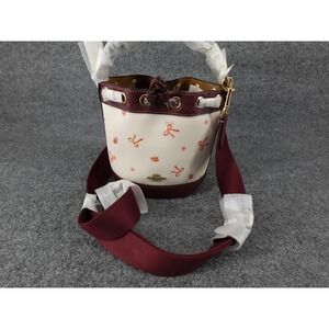 Coach Dempsey Drawstring Bucket Bag 15 Bow Print Chalk Wine CN707 Mini Crossbody